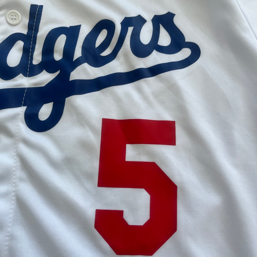 LA Dodgers #5 Freeman Jersey White Blue Red Mens XL B of A Co Logo Screen Print - Picture 2 of 10